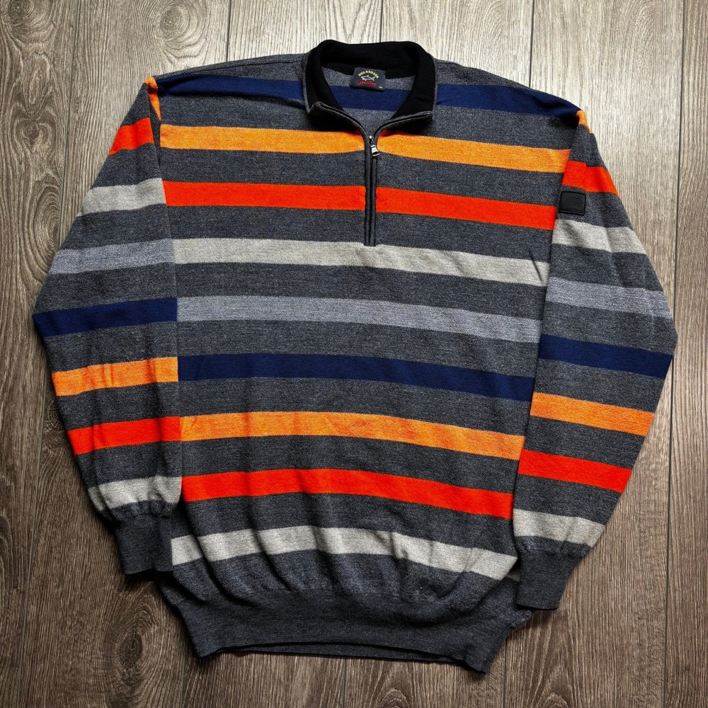 Paul & Shark Yachting Mens 3XL Wool Cashmere Quarter Zip Striped Sweater Italy